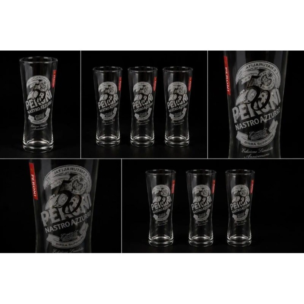 Peroni Nastro Azzurro 50th Anniversary Beer Glasses Set of 3 Limited Edition